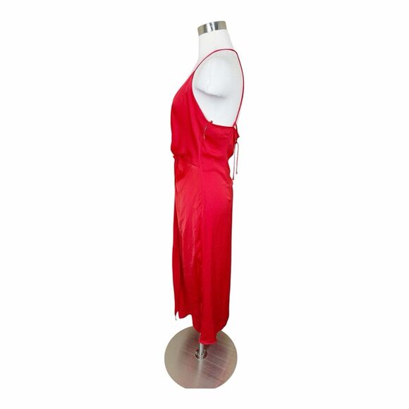 Zara Spain Red Satin Lingerie Slip Midi Dress Knotted Blogger Favorite NWT Sz M - Picture 6 of 11